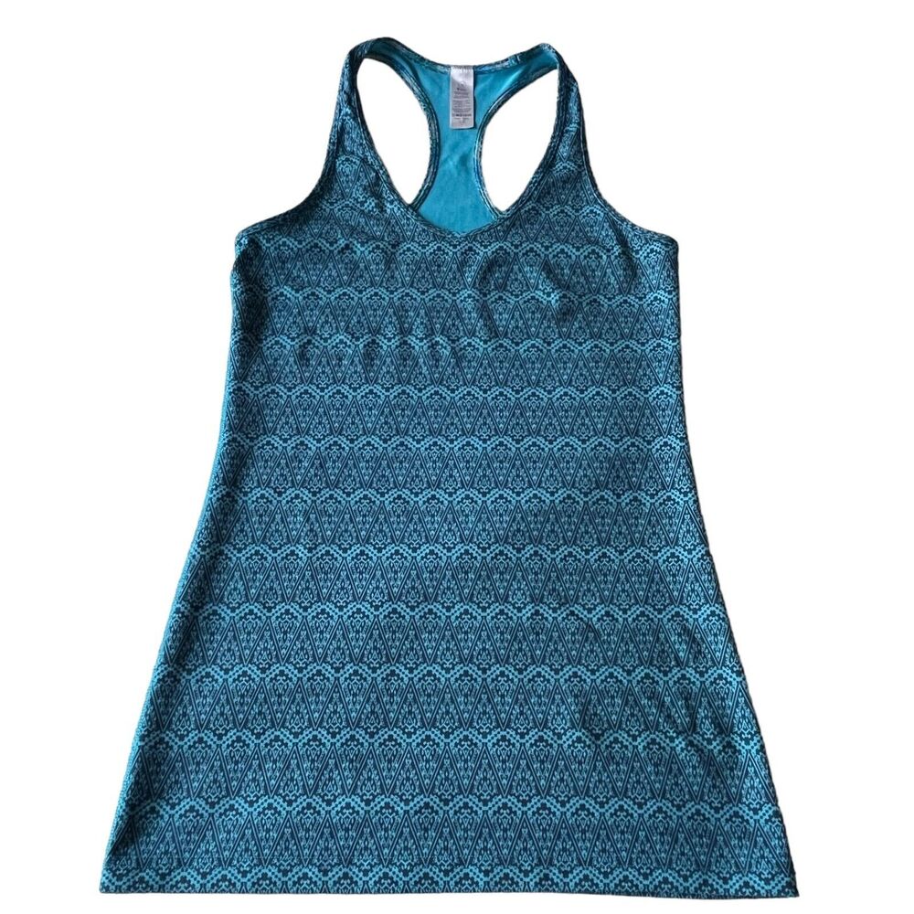 Ivivva Lululemon Girls Tank 14 Aqua Green Geo Print Racerback Top Seamless Logo